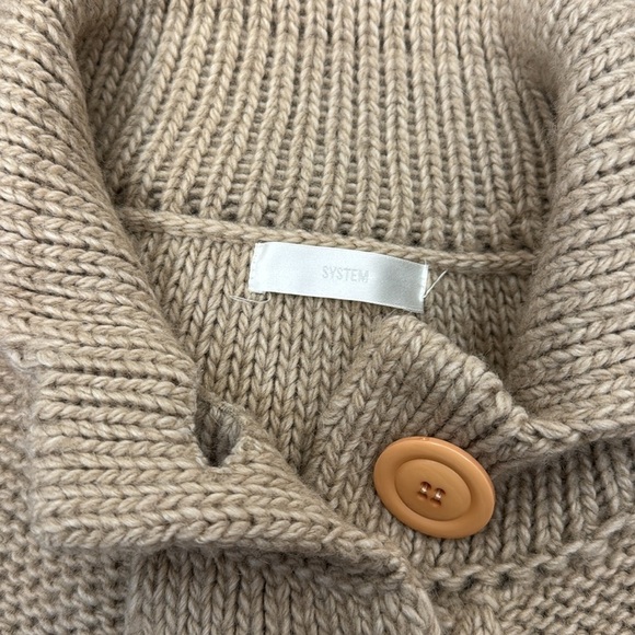 System Chunky Beige Oatmeal High-Neck Wool-Blend Button-Up Cardigan sz M - Picture 12 of 12